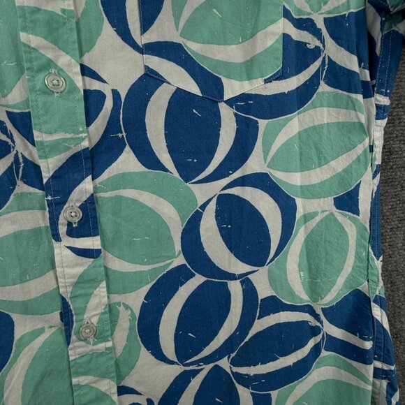 NWT J Crew Men Large Blue Geometric Beach Theme Short Sleeve Button Up Shirt - Picture 11 of 14